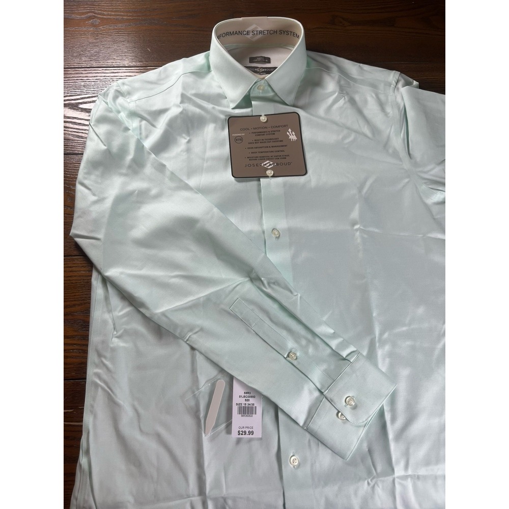 NEW Joseph Abboud Slim Fit Dress Shirt 15 34/35 Teal Temp Contro Comfort Collar